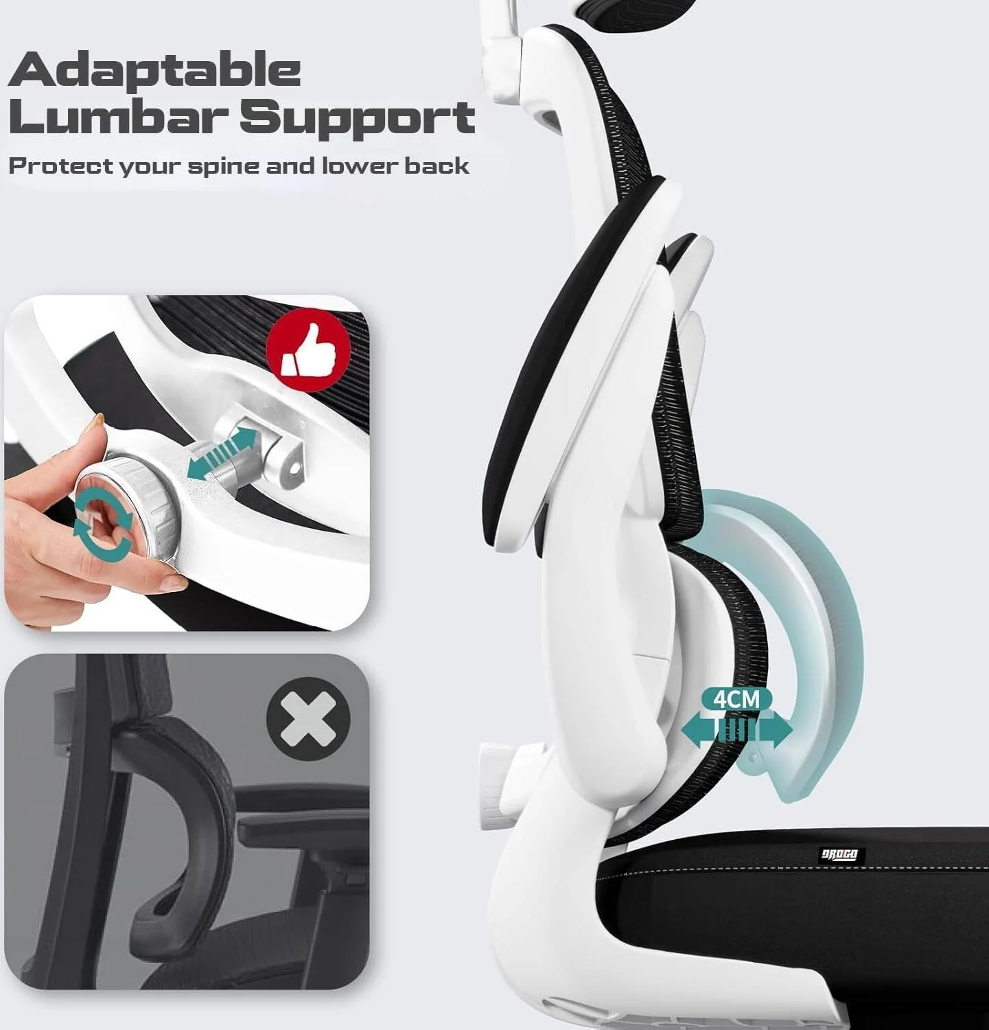 صندلی اداری ارگونومیک ممتاز دروگو برای کار در منزل، صندلی پشتی بلند با نشیمنگاه قابل تنظیم، پشتیبانی کمری و تکیه گاه سر، دسته های تاشو و حالت خوابیده، صندلی توری برای دفتر/خانه (سفید/مشکی) | DGC108