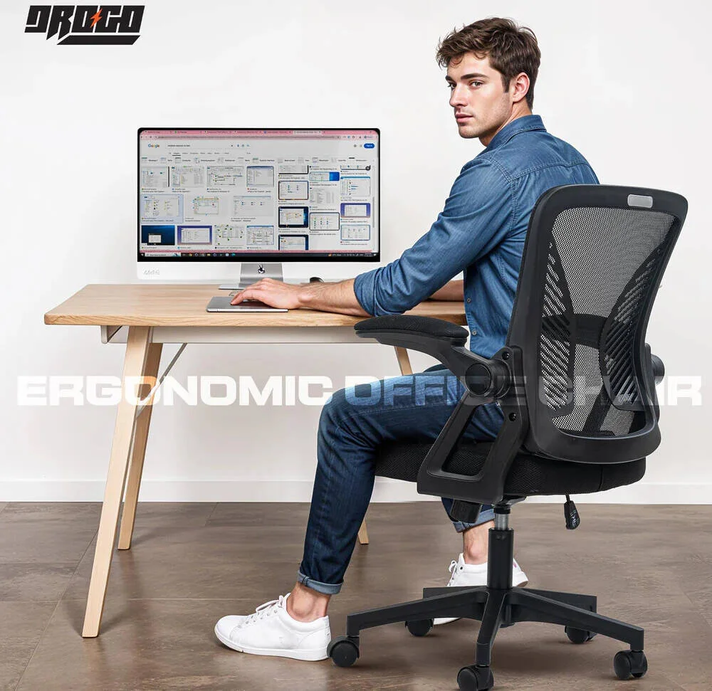 صندلی اداری ارگونومیک ممتاز دروگو برای کار در منزل، صندلی کامپیوتر پشتی بلند با دسته تاشو، توری تنفسی، صندلی قابل تنظیم، پشتی متحرک و بالدار، صندلی توری برای دفتر کار (مشکی) | DGC122 صندلی اداری ارگونومیک ممتاز دروگو برای کار در منزل، صندلی کامپیوتر پشتی بلند با دسته تاشو، توری تنفسی، صندلی قابل تنظیم، پشتی متحرک و بالدار، صندلی توری برای دفتر کار (مشکی) | DGC122