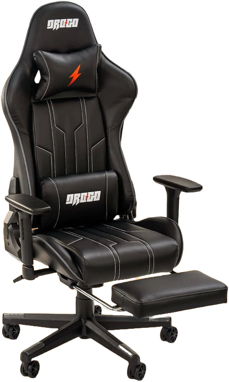 صندلی گیمینگ ارگونومیک DROGO Wrath Pro، صندلی بازی ویدیویی با دسته سه بعدی، زیرپایی و صندلی کامپیوتر/صندلی خانگی و اداری قابل تنظیم با چرم PU، بالشتک سر و کمر با قابلیت تکیه دادن، مشکی | DGC004N
