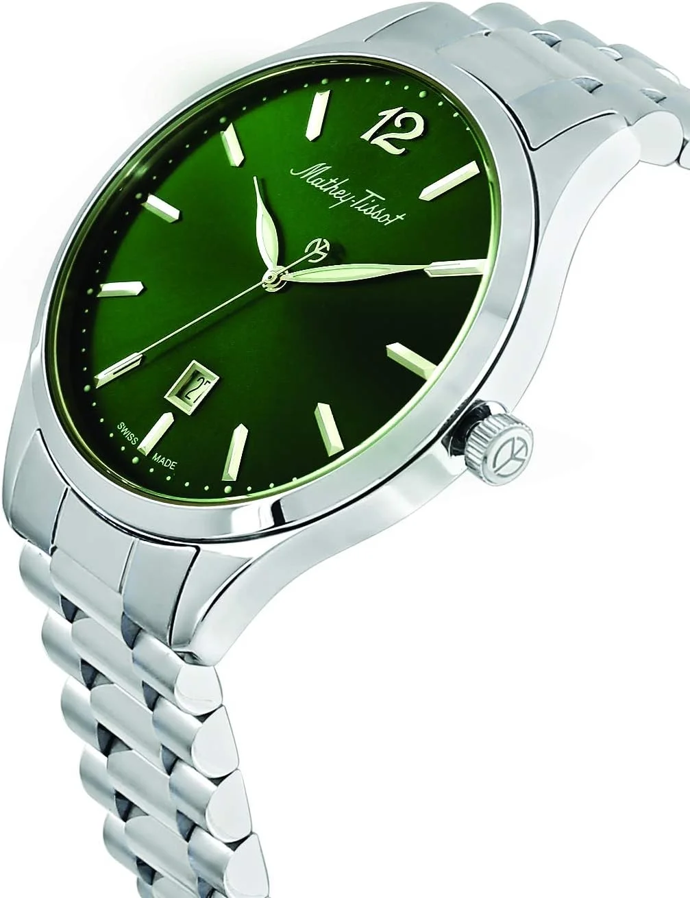 ساعت مچی مردانه متِی تیسو مدل آنالوگ با صفحه سبز - H411MAV، بند فلزی ساعت مچی مردانه متِی تیسو مدل آنالوگ با صفحه سبز - H411MAV، بند فلزی