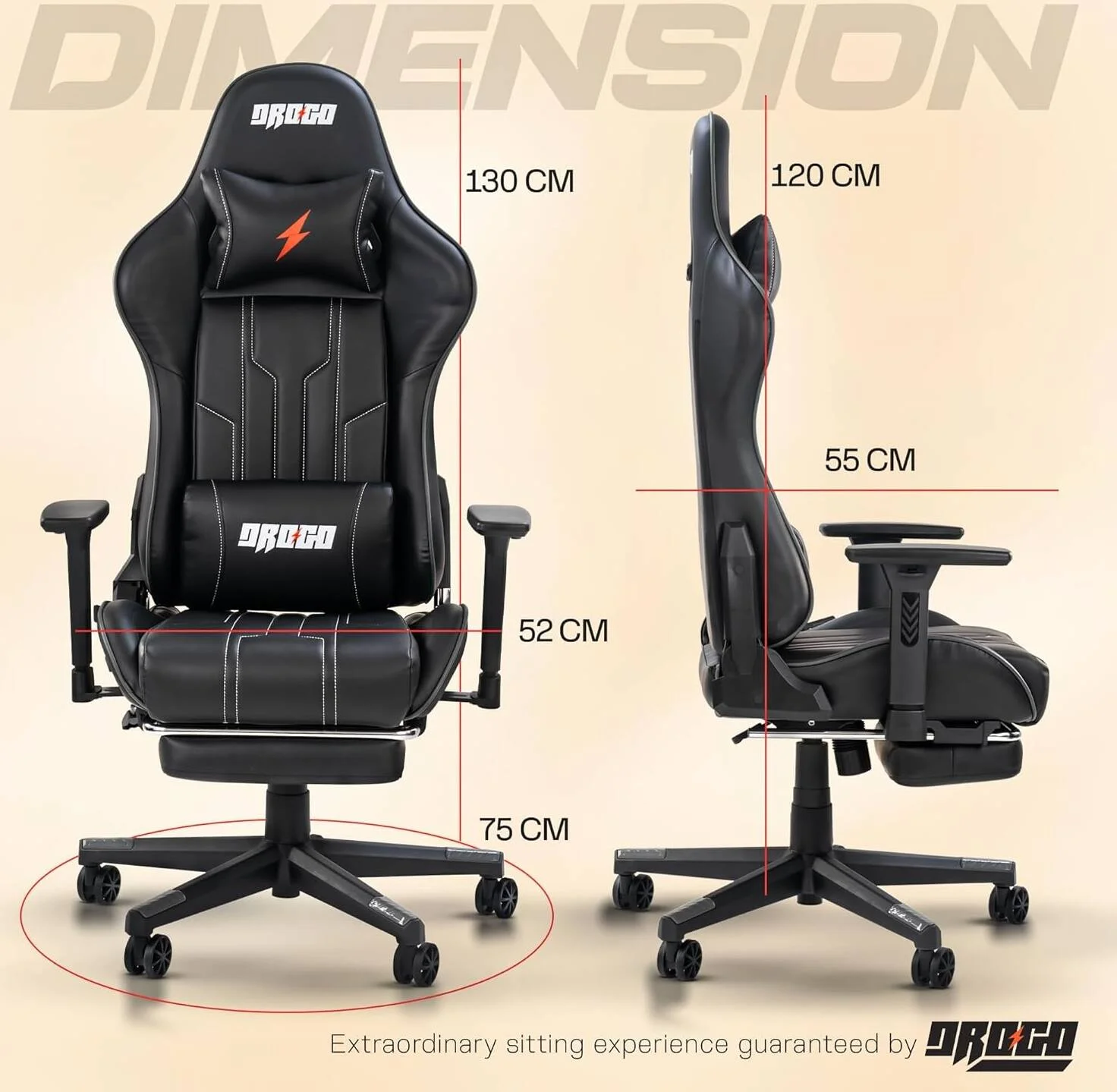 صندلی گیمینگ ارگونومیک DROGO Wrath Pro، صندلی بازی ویدیویی با دسته سه بعدی، زیرپایی و صندلی کامپیوتر/صندلی خانگی و اداری قابل تنظیم با چرم PU، بالشتک سر و کمر با قابلیت تکیه دادن، مشکی | DGC004N صندلی گیمینگ ارگونومیک DROGO Wrath Pro، صندلی بازی ویدیویی با دسته سه بعدی، زیرپایی و صندلی کامپیوتر/صندلی خانگی و اداری قابل تنظیم با چرم PU، بالشتک سر و کمر با قابلیت تکیه دادن، مشکی | DGC004N