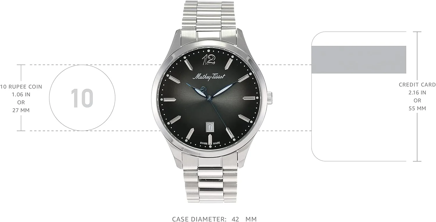 ساعت مچی مردانه آنالوگ مشکی متِی تیسو مدل H411MAN، نقره ای، بند فلزی ساعت مچی مردانه آنالوگ مشکی متِی تیسو مدل H411MAN، نقره ای، بند فلزی