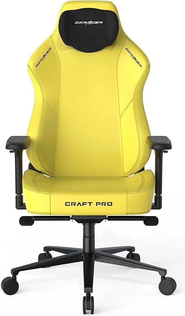 صندلی گیمینگ حرفه ای DXRacer Craft Pro Classic، پایه آلومینیومی، فوم حافظه دار با چگالی بالا، حافظه/تکیه گاه قابل تنظیم، دسته های 4D، شیب چند منظوره، چرخ 2.36 اینچی، هیدرولیک کلاس 4، زرد | CRA-PR001-Y-H1