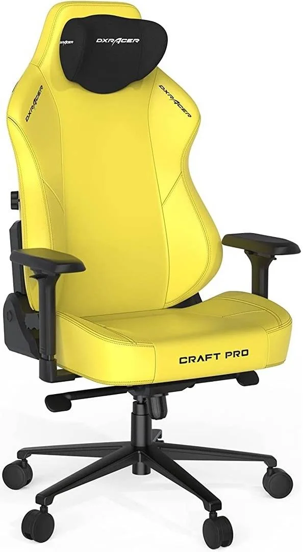 صندلی گیمینگ حرفه ای DXRacer Craft Pro Classic، پایه آلومینیومی، فوم حافظه دار با چگالی بالا، حافظه/تکیه گاه قابل تنظیم، دسته های 4D، شیب چند منظوره، چرخ 2.36 اینچی، هیدرولیک کلاس 4، زرد | CRA-PR001-Y-H1
