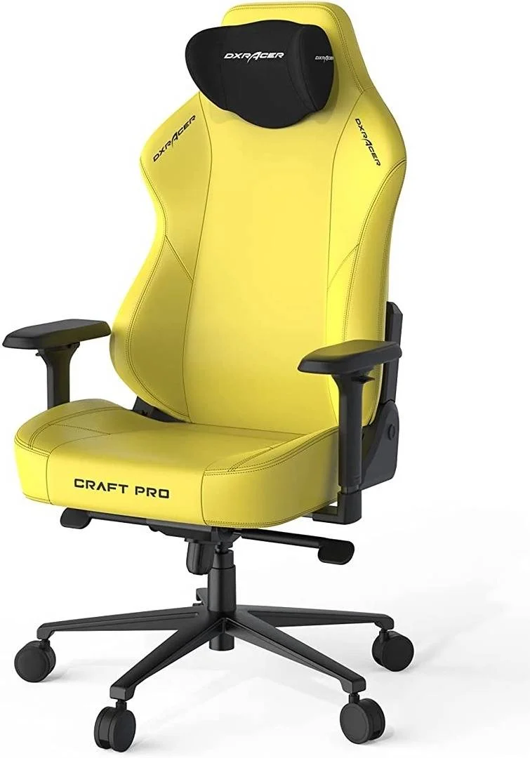 صندلی گیمینگ حرفه ای DXRacer Craft Pro Classic، پایه آلومینیومی، فوم حافظه دار با چگالی بالا، حافظه/تکیه گاه قابل تنظیم، دسته های 4D، شیب چند منظوره، چرخ 2.36 اینچی، هیدرولیک کلاس 4، زرد | CRA-PR001-Y-H1