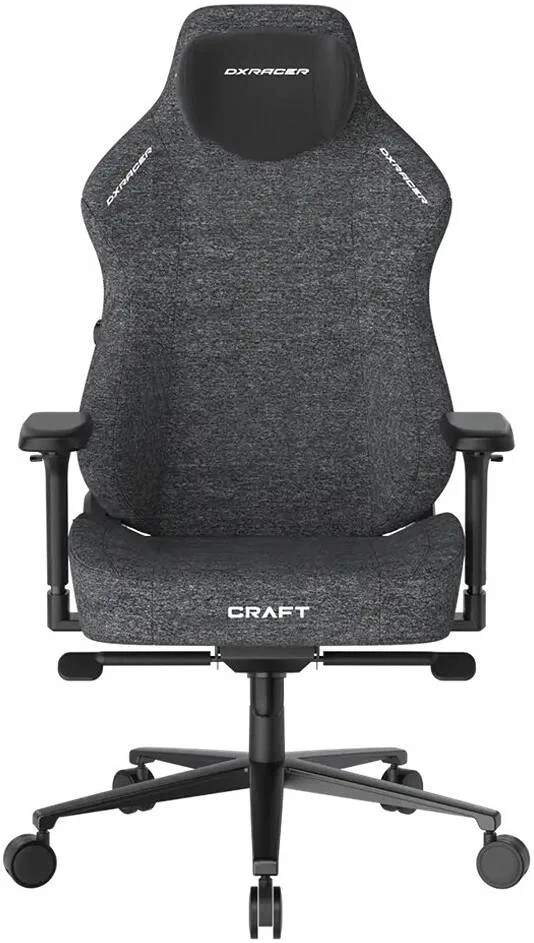 صندلی گیمینگ سری Craft DXRacer، پشتیبانی کمری یکپارچه دو بعدی، دسته های 4D، هیدرولیک کلاس 4، پشتیبانی از تکیه گاه پشتی 90 تا 135 درجه، روکش پارچه بافته شده، سایز بزرگ، مشکی / خاکستری | GC/LCF23FBE/BG