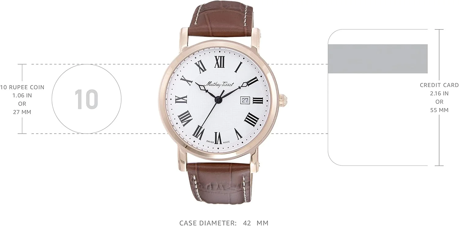 ساعت مچی مردانه متِی تیسو، صفحه سفید آنالوگ، بند قهوه ای، کلاسیک