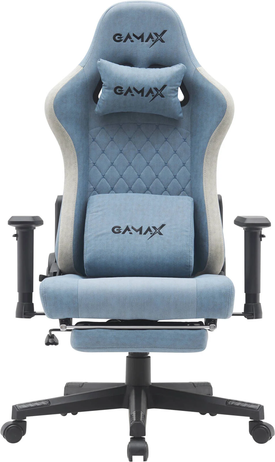 صندلی گیمینگ Gamax با زیرپایی، دسته قابل تنظیم، چرخش 360 درجه با پارچه مرغوب، پایه 5 نقطه ای ساخته شده با استحکام بالا که تا 120 کیلوگرم را تحمل می کند، آبی روشن | BS-7970