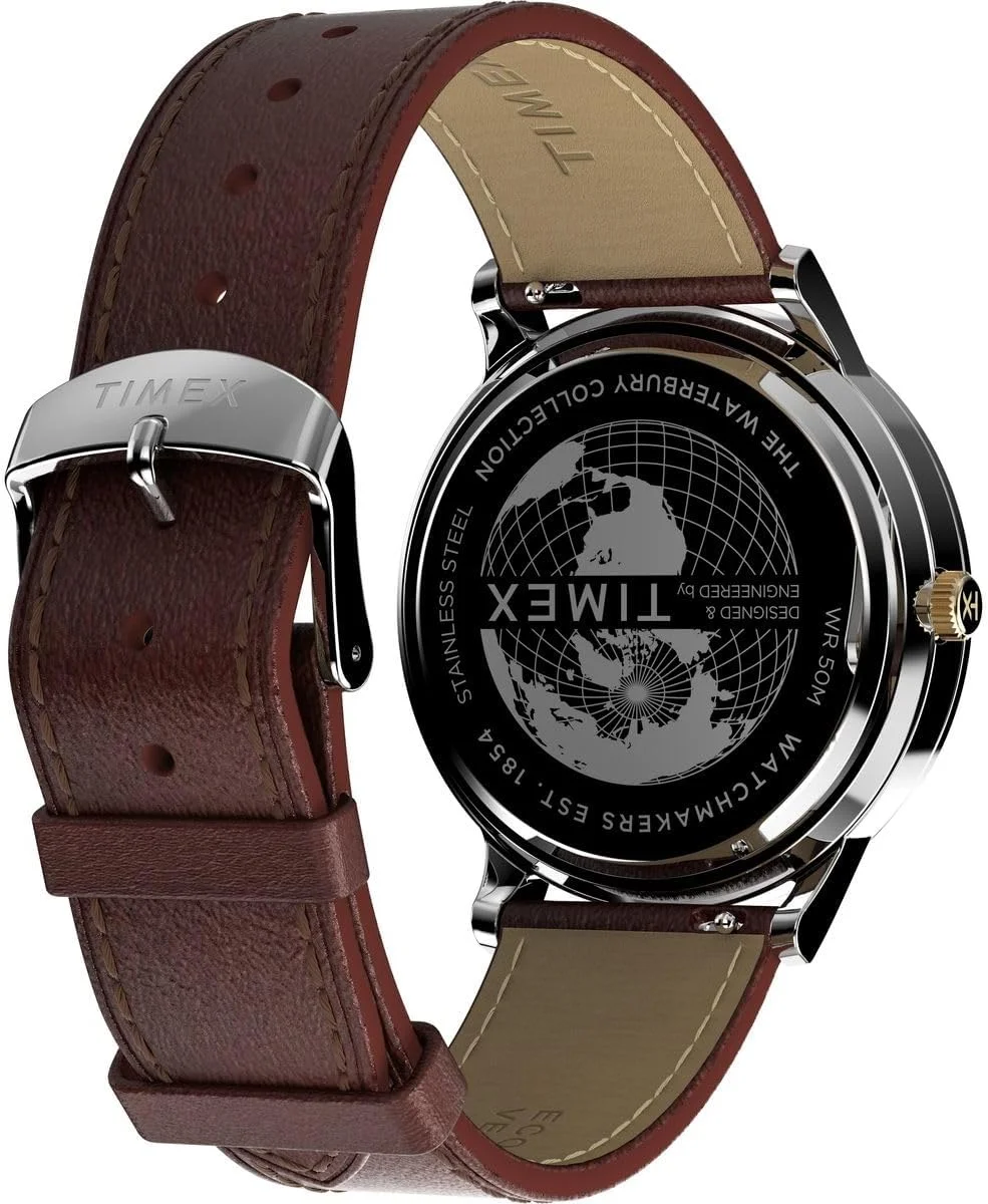 ساعت مچی تایمکس Waterbury Classic Moonphase (40 میلی متر) صفحه آبی / بند چرمی قهوه ای TW2W75600