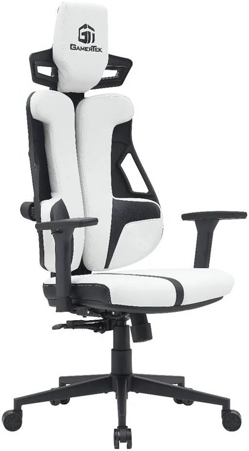 صندلی گیمینگ GamerTek Galactic Guardian White Edition، فوم با چگالی بالا، قابلیت تکیه دادن، پشتیبانی از کمر و بالشتک سر، چرم PU، حداکثر وزن تا 150 کیلوگرم، سفید | White-Edition