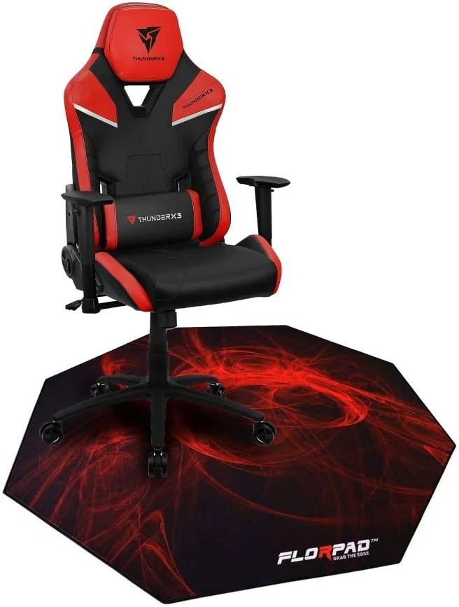 صندلی گیمینگ تنفسی GamerTek TC5 AIR Tech به همراه زیرانداز رایگان صندلی گیمینگ Fury، چرم مصنوعی درجه یک، طرح فیبر کربنی، زیرانداز ضد لغزش، قرمز/مشکی | TC5-Ember Red / FM1-1102