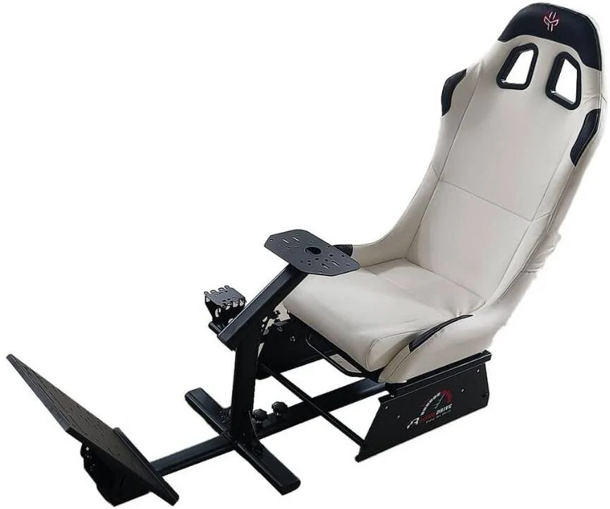 کاکپیت شبیه ساز مسابقه ای GXM Next Level Racing، صندلی قابل تنظیم، پایه فرمان قابل تنظیم، پایه پدال چند منظوره، نگهدارنده شیفتر، ساختار محکم، سفید | GX-T