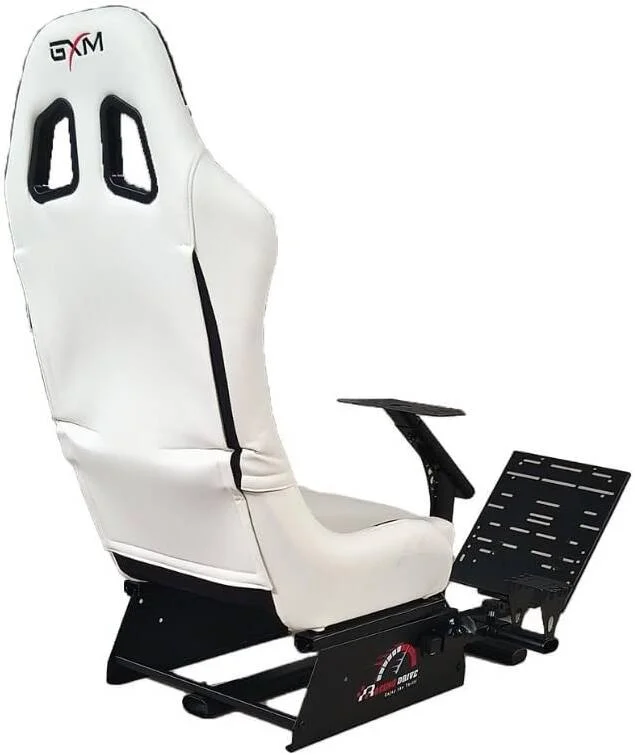 کاکپیت شبیه ساز مسابقه ای GXM Next Level Racing، صندلی قابل تنظیم، پایه فرمان قابل تنظیم، پایه پدال چند منظوره، نگهدارنده شیفتر، ساختار محکم، سفید | GX-T