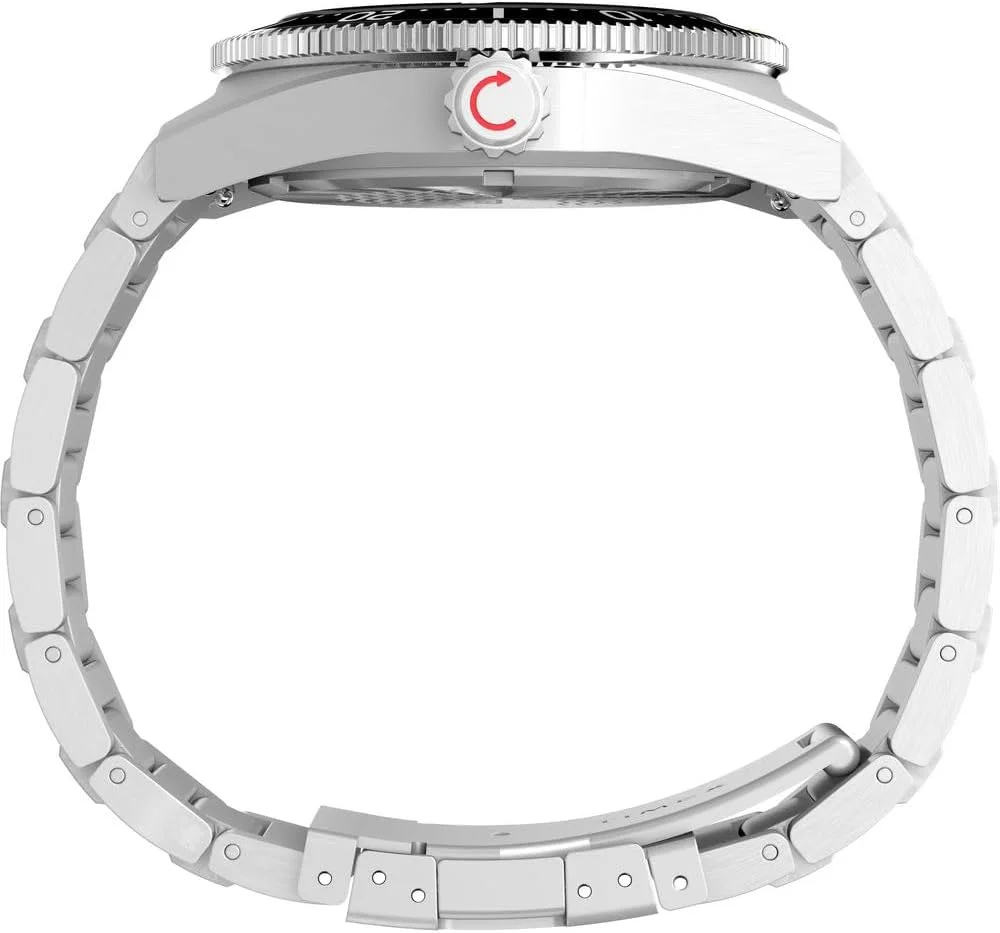 ساعت مردانه تایمکس DEEP WATER REEF، بدنه استیل ضد زنگ با روکش نقره، موتور کوارتز، صفحه مشکی، دستبند استیل با روکش نقره با قفل تاشو، 5 ATM ساعت مردانه تایمکس DEEP WATER REEF، بدنه استیل ضد زنگ با روکش نقره، موتور کوارتز، صفحه مشکی، دستبند استیل با روکش نقره با قفل تاشو، 5 ATM