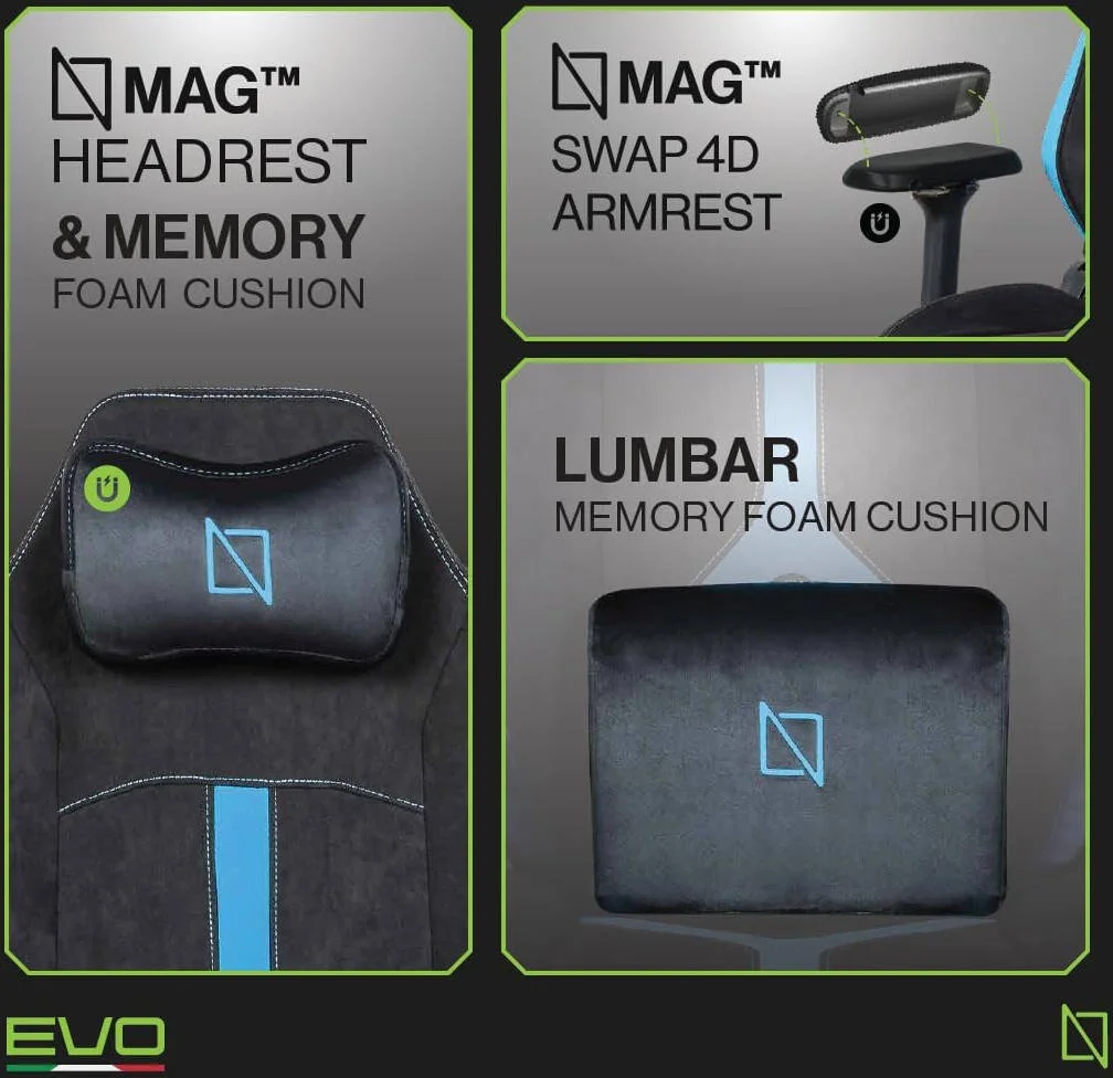 صندلی گیمینگ پشتی بلند Navodesk Apex Pro Evo Series، دسته های فلزی 4D قابل تعویض MAG، پشتیبانی کمری 4 طرفه، هیدرولیک کلاس 4، تکیه گاه 155 درجه، پارچه HyperSuede، آبی میامی | APEXPRO-EVO-MBL صندلی گیمینگ پشتی بلند Navodesk Apex Pro Evo Series، دسته های فلزی 4D قابل تعویض MAG، پشتیبانی کمری 4 طرفه، هیدرولیک کلاس 4، تکیه گاه 155 درجه، پارچه HyperSuede، آبی میامی | APEXPRO-EVO-MBL