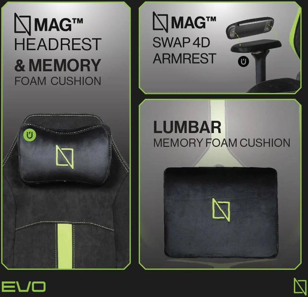 صندلی گیمینگ پشتی بلند Navodesk Apex Pro Max Evo Series، دسته های فلزی 4D قابل تعویض MAG، پشتیبانی کمری 4 طرفه، هیدرولیک کلاس 4، تکیه گاه 155 درجه، پارچه HyperSuede، سبز لیمویی | APEXMAX-EVO-LMG