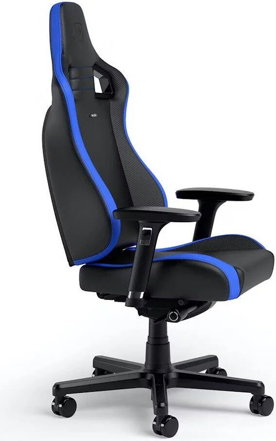 صندلی گیمینگ فشرده نوبل چیرز EPIC، چرم PU، دسته های سه بعدی و عمق صندلی قابل تنظیم، تکیه گاه تا 112 درجه، حداکثر بار 120 کیلوگرم، پشتیبانی کمری، چرخ ها، مشکی/کربن/آبی | 65459