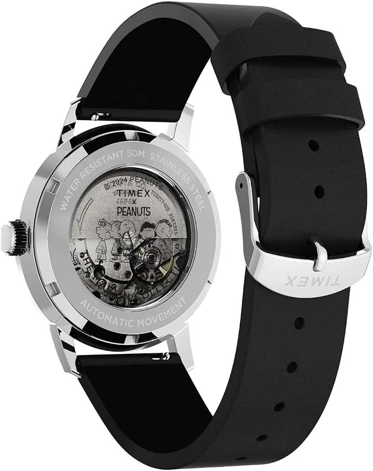 ساعت مردانه تایمکس مارلین اتوماتیک با طرح اسنوپی، قاب استیل نقره ای و بند مشکی، سایز 40 میلی متر