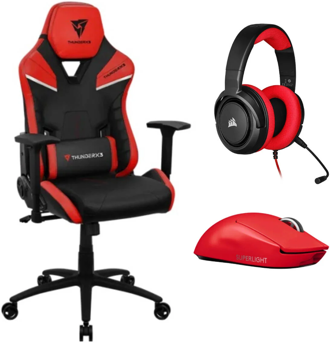 مجموعه لوازم ضروری بازی Red Fury - صندلی گیمینگ ThunderX3 TC5 + ماوس بیسیم Logitech G Pro X Superlight + هدست استریو گیمینگ Corsair HS35 مجموعه لوازم ضروری بازی Red Fury - صندلی گیمینگ ThunderX3 TC5 + ماوس بیسیم Logitech G Pro X Superlight + هدست استریو گیمینگ Corsair HS35