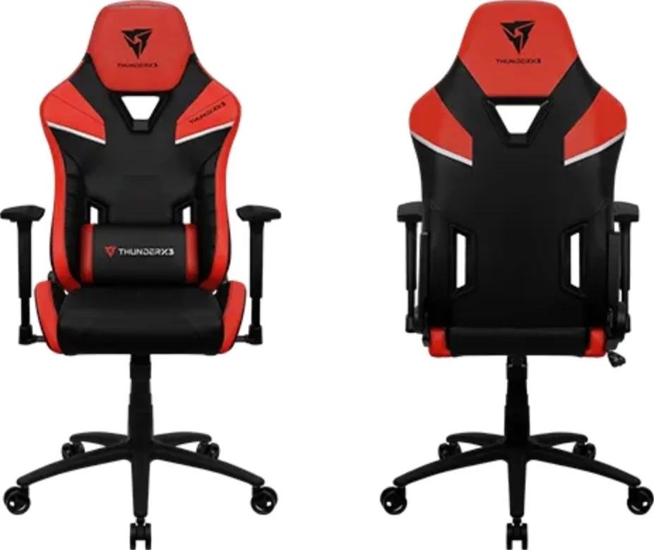 صندلی گیمینگ ارگونومیک ThunderX3 TC5 با بالشتک‌های قابل جابجایی، فناوری Air Tech، چرم مصنوعی درجه یک با طرح فیبر کربن، پشتی قابل تنظیم 90 - 180 درجه، قرمز | TC5-Ember Red