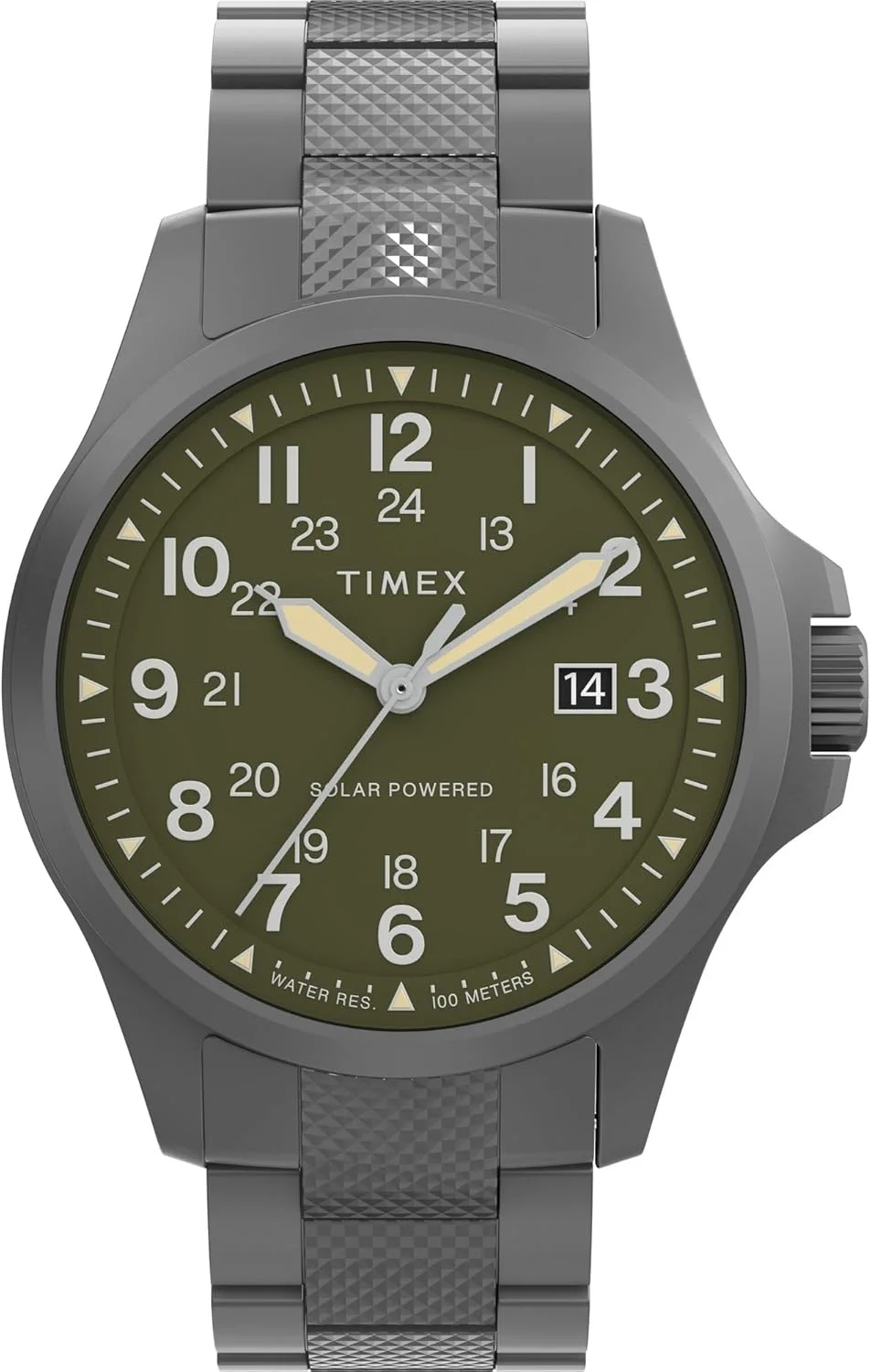 ساعت مچی مردانه تایمکس اکسپدیشن فیلد سولار 41 میلی‌متری - بند خاکستری تفنگی صفحه سبز بدنه خاکستری تفنگی