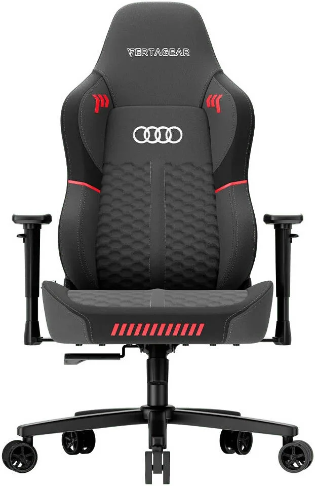 صندلی گیمینگ Vertagear SL3800 Audi Edition، دارای ContourMax Lumbar، VertaAir Seat، پارچه HygennX، ظرفیت وزنی تا 100 کیلوگرم / 220 پوند، قد تا 5' 10 اینچ / 178 سانتی متر، مشکی | VG-SL3800SE_AUDI