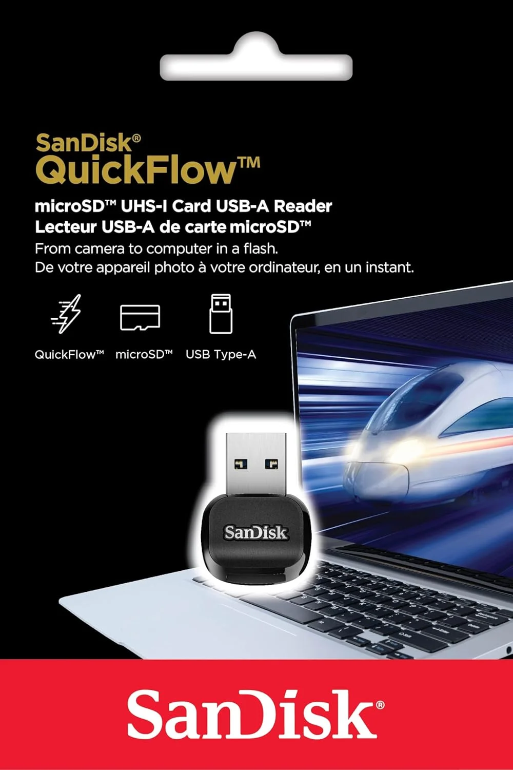 کارت‌خوان USB-A میکرو اس‌دی UHS-I سندیسک QuickFlow - مدل SDDR-B731-GN6NN