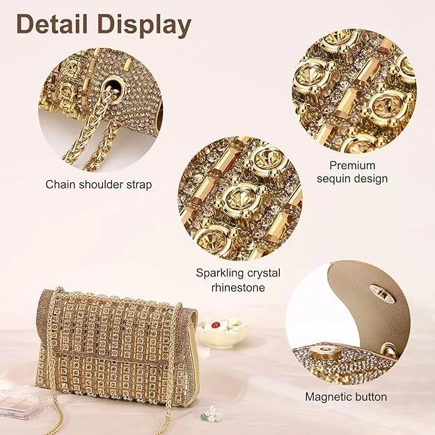 کیف دستی مجلسی زنانه، کیف پول کلاچ زنانه رسمی، کیف دستی شانه ای شیک برای مهمانی عروسی با زنجیر