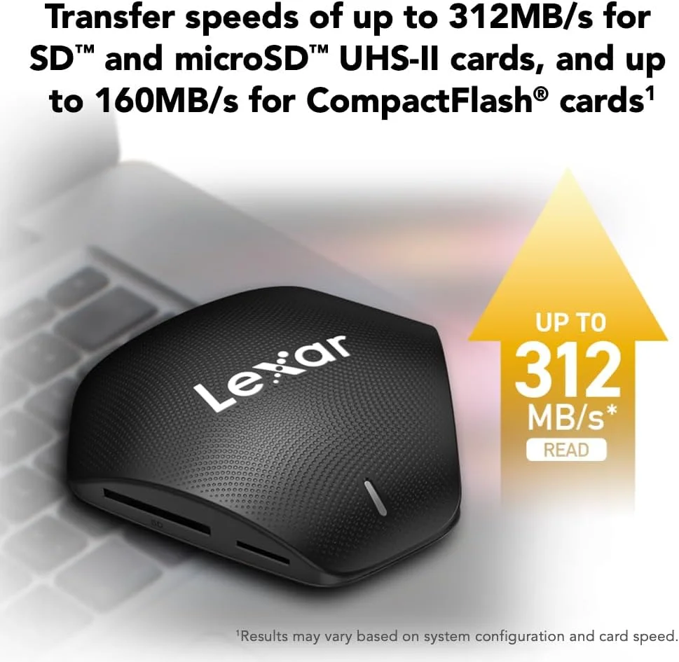 کارت‌خوان چندکاره لکسار پروفشنال 3 در 1 USB 3.1، پشتیبانی از کارت‌های SD، microSD و CF (LRW500URBNA)
