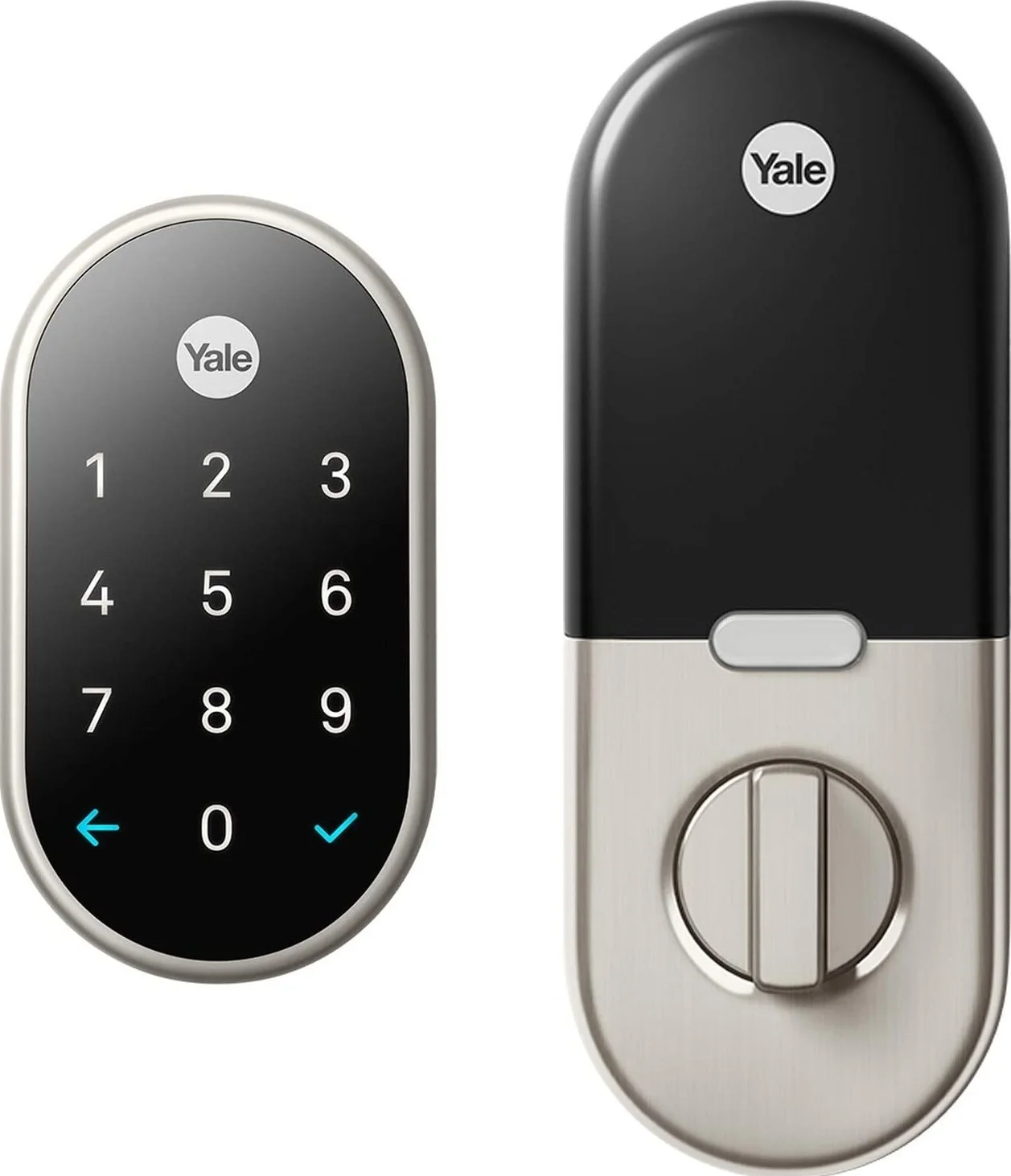 قفل هوشمند گوگل نست ایکس ییل، قفل ضد دستکاری برای ورود بدون کلید، قفل ددبولت صفحه کلید برای درب ورودی - سازگار با سیستم دزدگیر نست سکیور، نیکل ساتن | RB-YRD540-WV-619