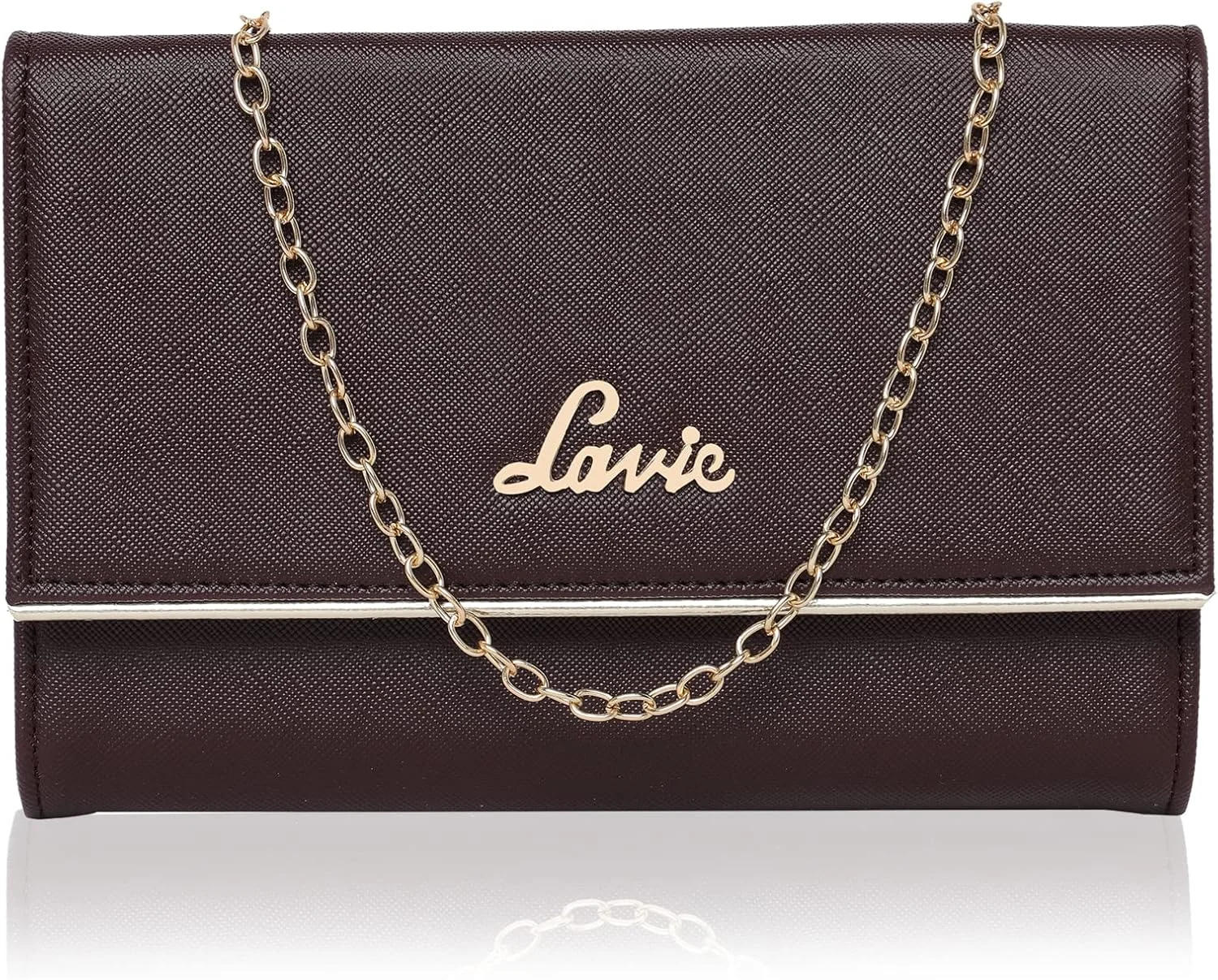 کیف کلاچ کوچک زنانه لاوی با قاب تاشو | دارای بند زنجیری جداشدنی | کیف پول زنانه