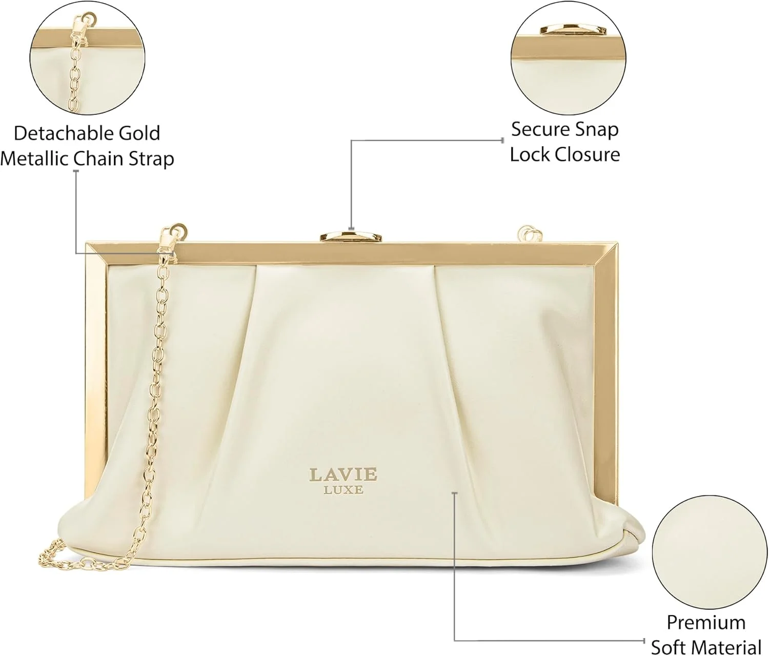 کیف کلاچ زنانه لاوی لاکس مدل Pleatz25 | کیف دستی زنانه | هدیه برای خانم ها، سفید مایل به کرم، M