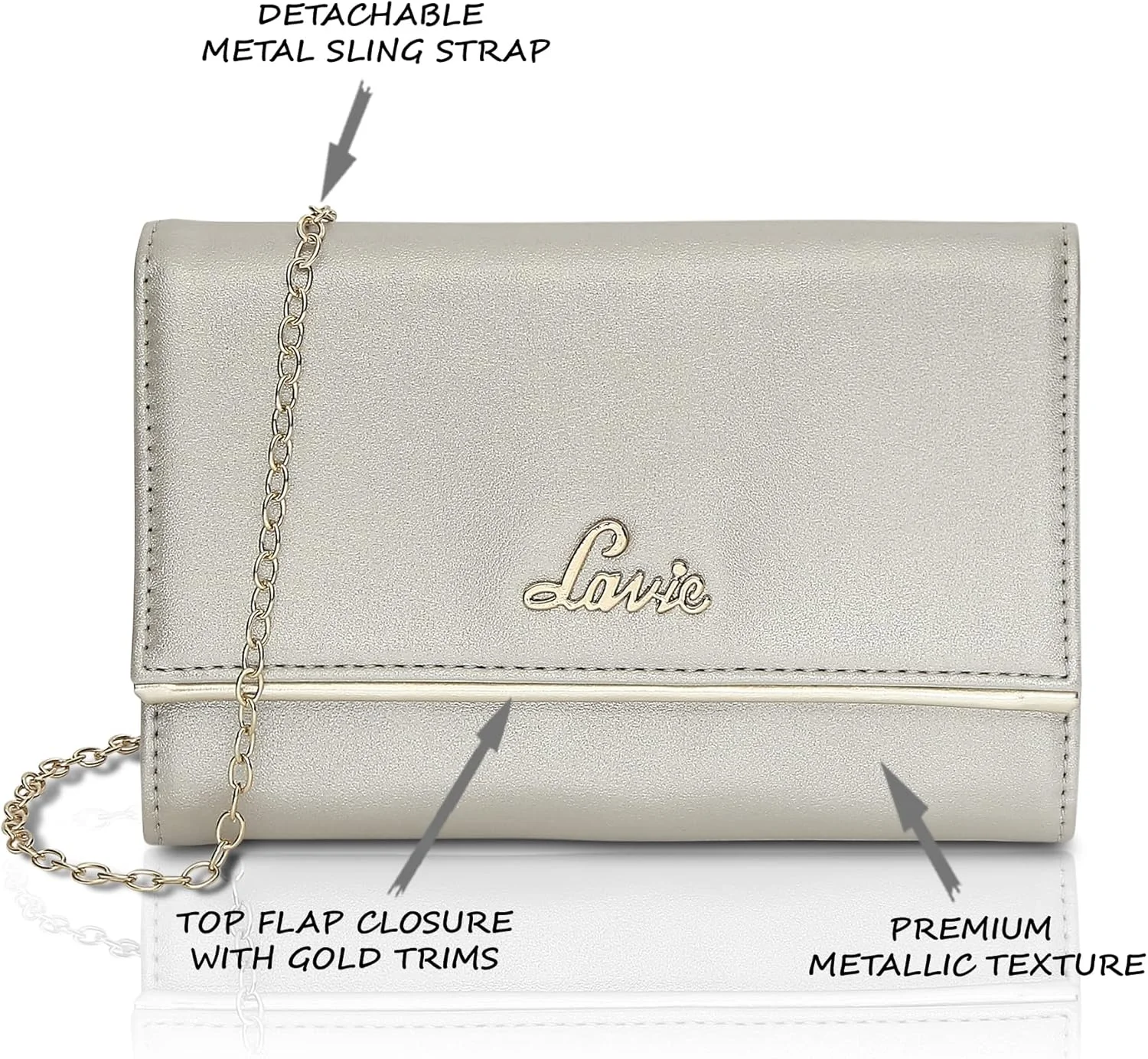 کیف کلاچ کوچک زنانه لاوی با قاب تاشو | بند زنجیری جداشدنی | کیف پول زنانه