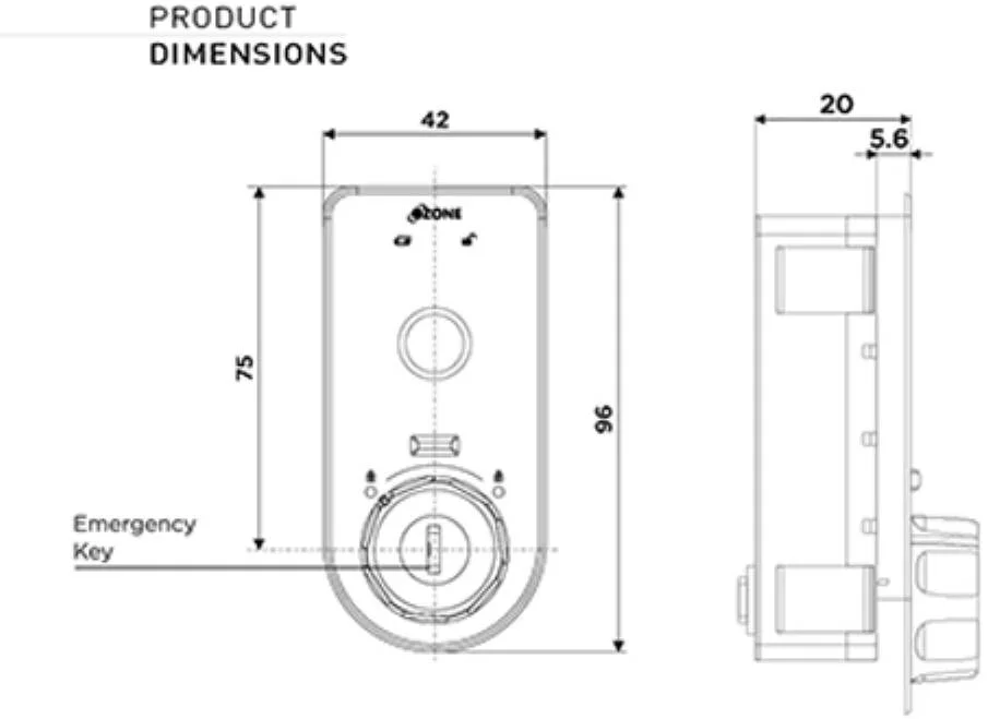 قفل کابینت اوزون، مستطیلی و کاربردی، دسترسی با اثر انگشت و کلید، سیستم قفل دستی، قفل هوشمند مبلمان، مشکی | OZFL-302-FK