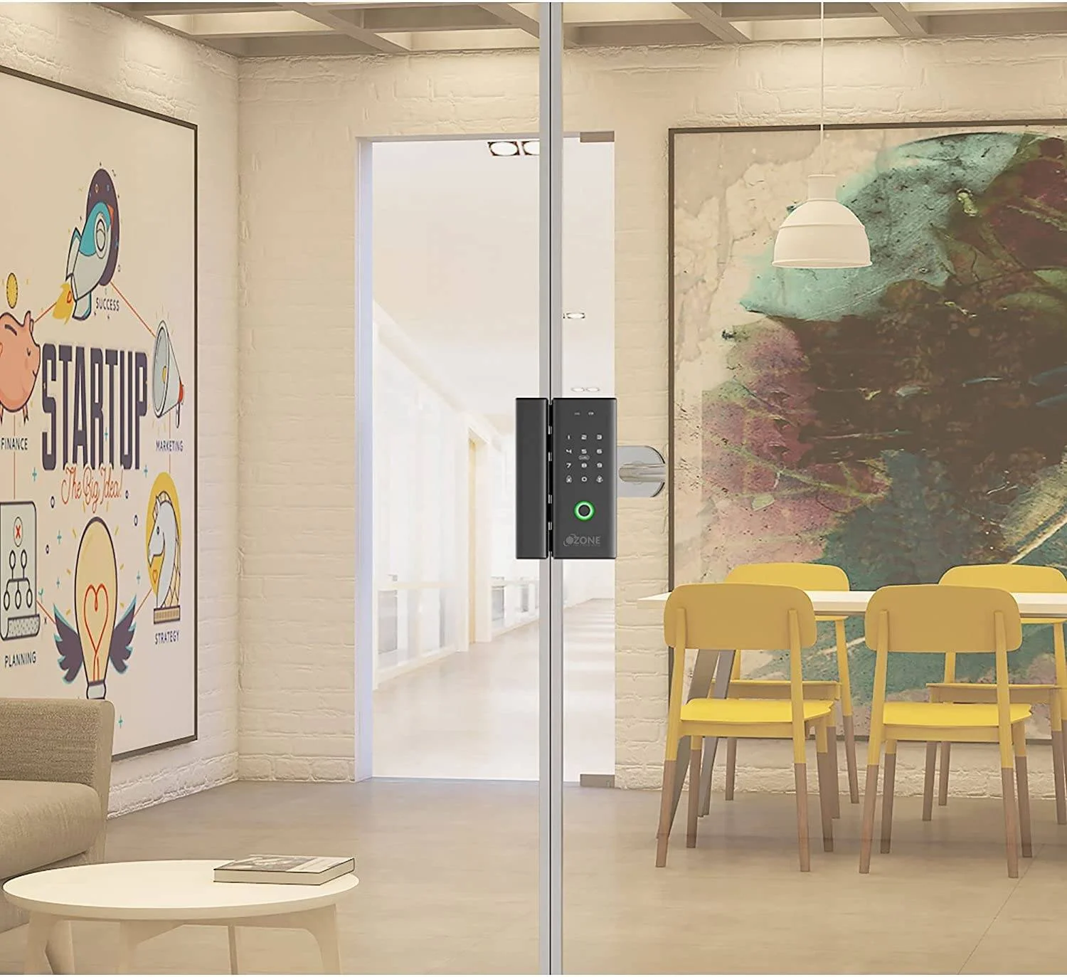 قفل هوشمند درب شیشه ای اوزون، 4 روش دسترسی: اپلیکیشن موبایل / اثر انگشت / کارت RFID / کد پین کاربر، سیستم قفل خودکار، حالت عبور، بدون نیاز به برش، مشکی | OZ-FGL-LIFE G2G