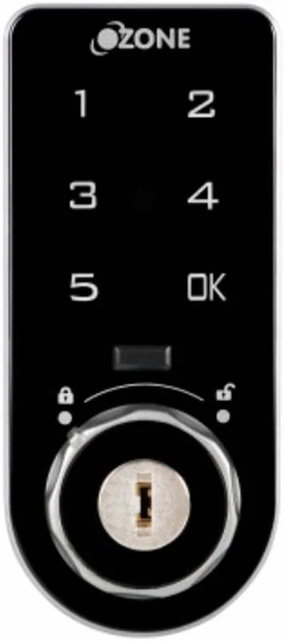 قفل کابینت رمز عبور و کلید آوزون، دسترسی با کد پین اصلی و کاربر، مناسب برای ضخامت 1 تا 18 میلی متر، پنل دیجیتال صفحه لمسی، فناوری کد پین درهم، مشکی | OZFL-301V-PK