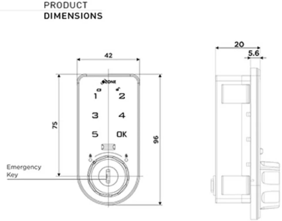 قفل کابینت رمز عبور و کلید آوزون، دسترسی با کد پین اصلی و کاربر، مناسب برای ضخامت 1 تا 18 میلی متر، پنل دیجیتال صفحه لمسی، فناوری کد پین درهم، مشکی | OZFL-301V-PK