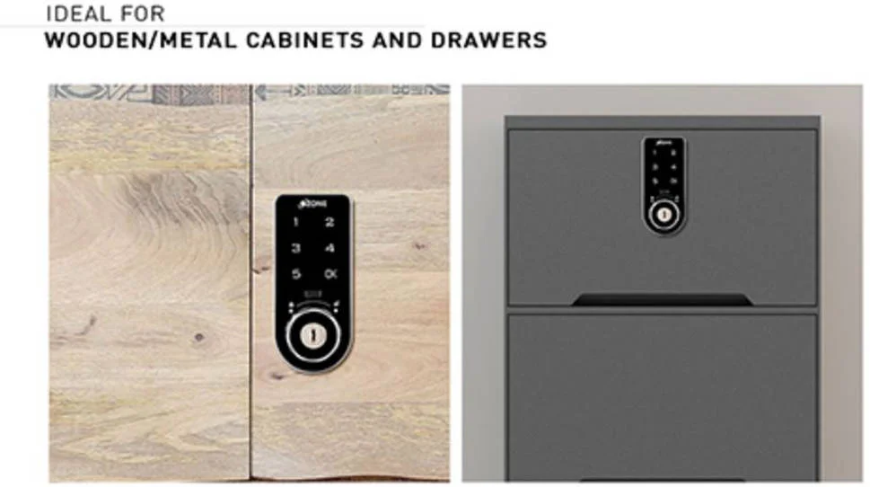 قفل کابینت رمز عبور و کلید آوزون، دسترسی با کد پین اصلی و کاربر، مناسب برای ضخامت 1 تا 18 میلی متر، پنل دیجیتال صفحه لمسی، فناوری کد پین درهم، مشکی | OZFL-301V-PK