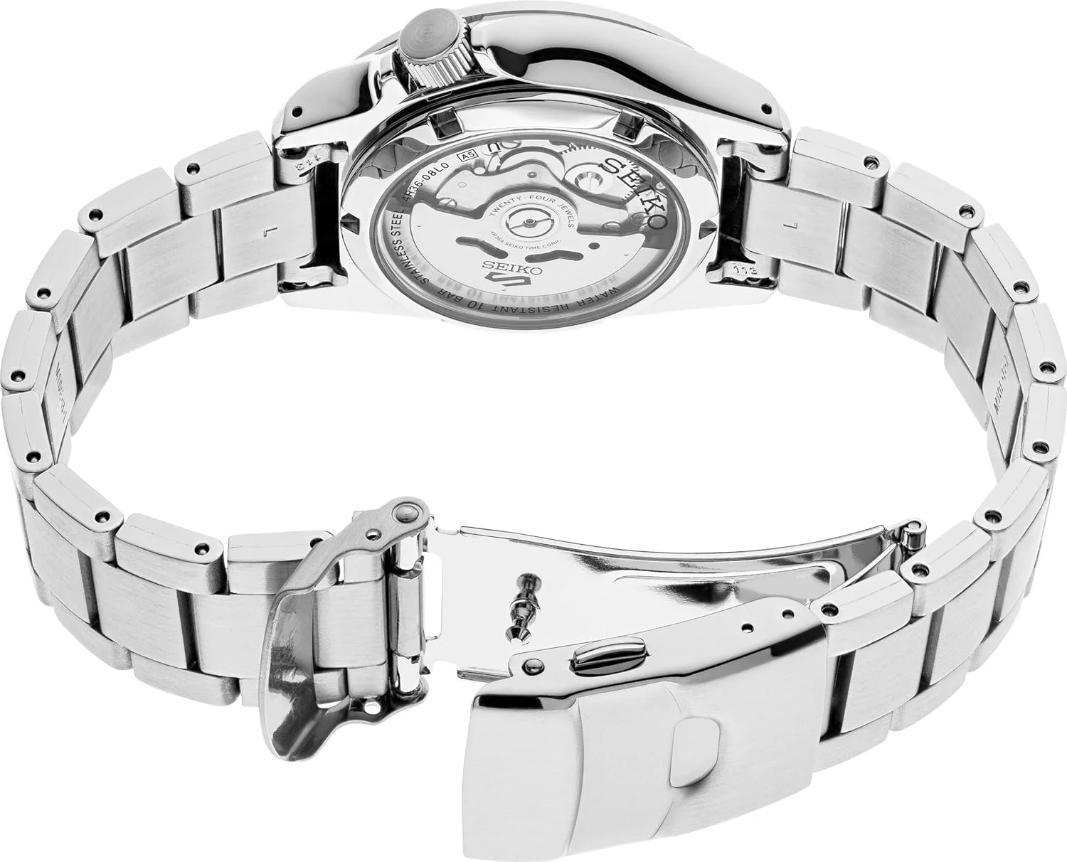 ساعت مچی اتوماتیک مردانه سیکو - 5 اسپرت - تقویم روز/تاریخ، عقربه ها و نشانگرهای شب نما، زه چرخان، مقاوم در برابر آب تا 100 متر