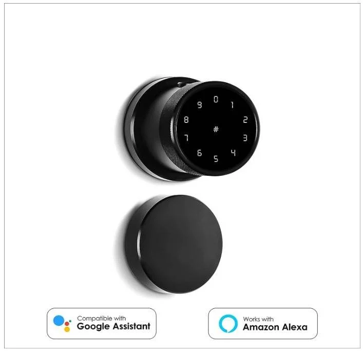 قفل هوشمند دایره ای شکل اوزون، با دسترسی از طریق اثر انگشت / رمز عبور / کارت، کد درهم سازی 15 رقمی، ضخامت درب 35 تا 65 میلی متر، 4 عدد باتری قلمی، مشکی | OZ-FDL-11-R-LIFE