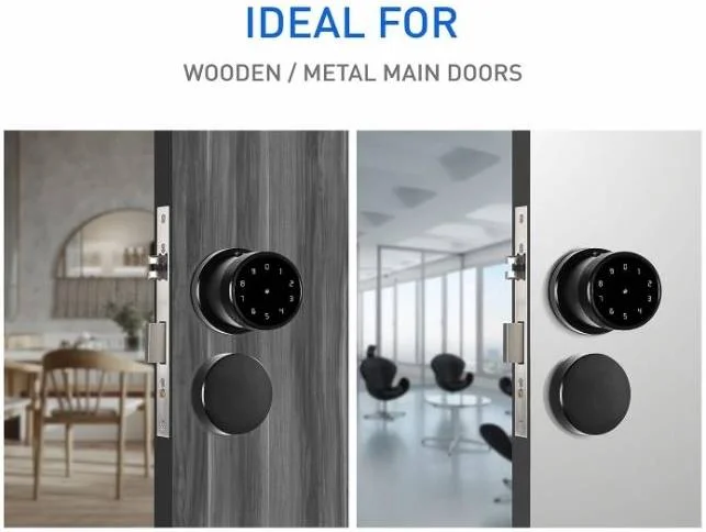 قفل هوشمند دایره ای شکل اوزون، با دسترسی از طریق اثر انگشت / رمز عبور / کارت، کد درهم سازی 15 رقمی، ضخامت درب 35 تا 65 میلی متر، 4 عدد باتری قلمی، مشکی | OZ-FDL-11-R-LIFE