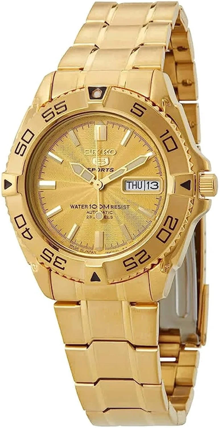 ساعت مچی مردانه سیکو 5 اسپورت اتوماتیک صفحه طلایی مدل SNZB26J1