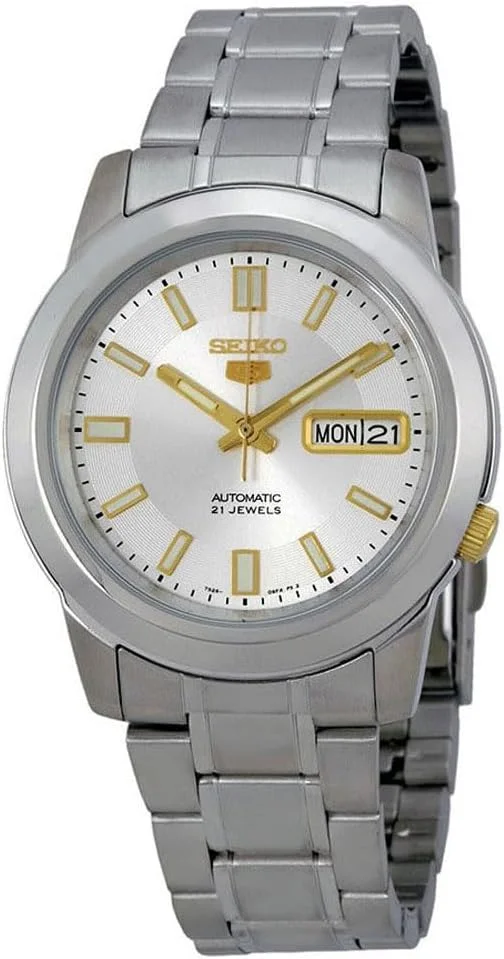 ساعت مچی مردانه سیکو 5 SNKK09، استیل ضد زنگ، صفحه سفید، نمایش تاریخ و روز، اتوماتیک، سفید، کلاسیک