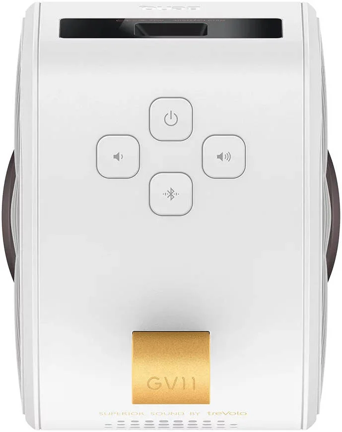BenQ GV11 200-Lumen WVGA DLP LED Smart Pico Projector, Wall-to-Ceiling Rotating Design, Project an 80" Screen from 7.5' Away, Up to 160 Min Video Playbac, k5W Speaker, White | 9H.JR377.59R