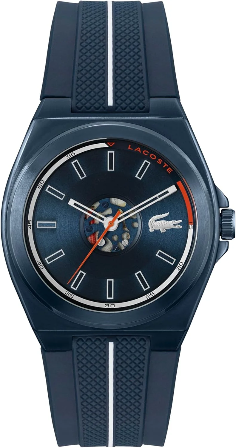 ساعت مچی مردانه لاکوست رنو 3H کوارتز با بند سیلیکونی شفاف - مقاوم در برابر آب تا 5ATM/50 متر، جزئیات اسکلتی چشم نواز، ساعت مدرن، 42 میلی متر