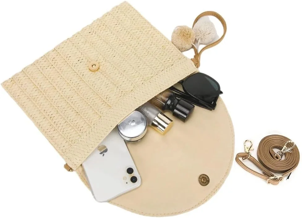 کیف حصیری رودوشی خزنا، کیف کلاچ حصیری زنانه دست ساز، کیف پاکتی ساحلی تابستانی