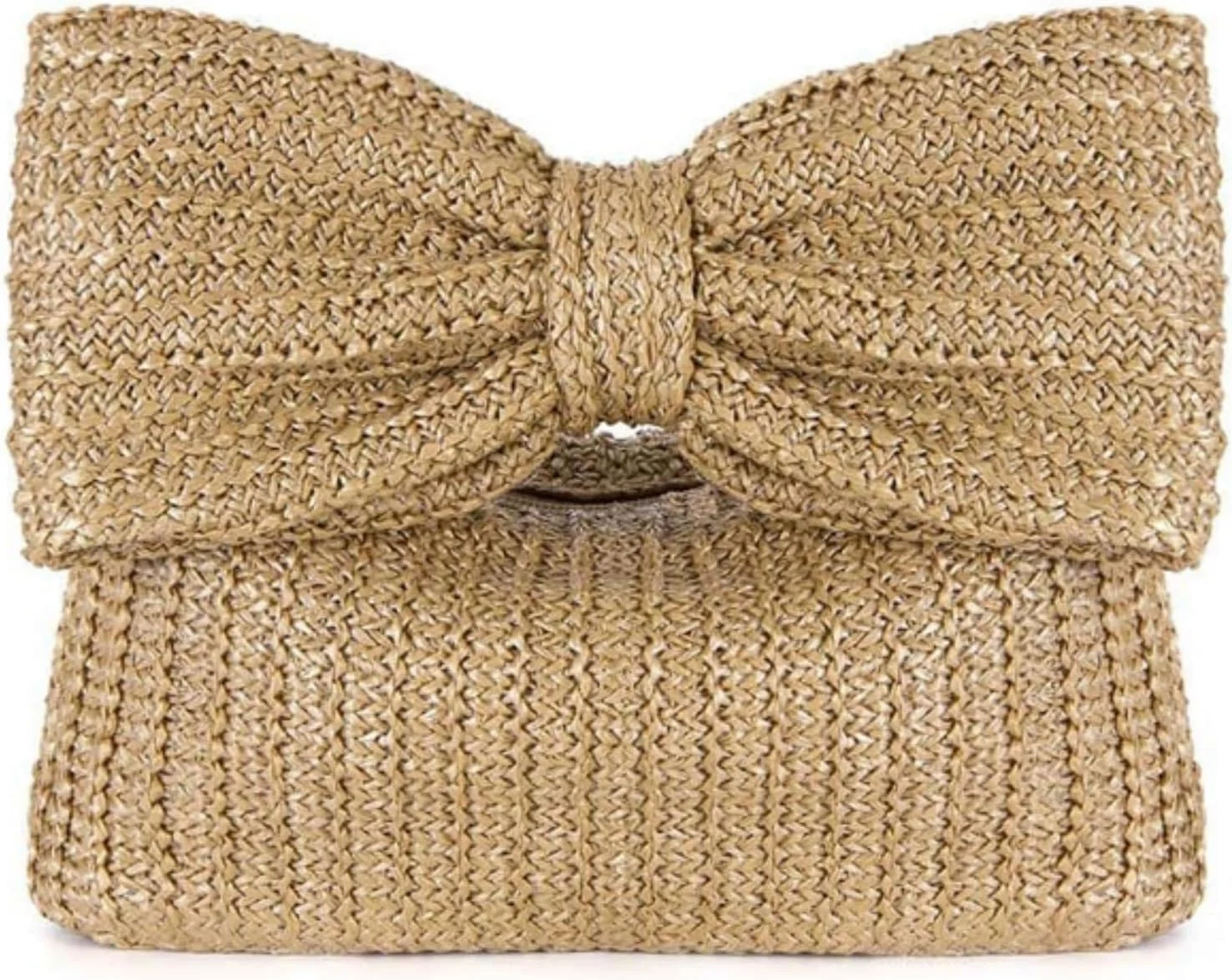 کیف دستی پاپیونی حصیری زنانه KASTWAVE، کیف کلاچ بافتنی تابستانی، کیف ساحلی تعطیلات، کیف دستی مجلسی عروسی، مدل جدید 2024