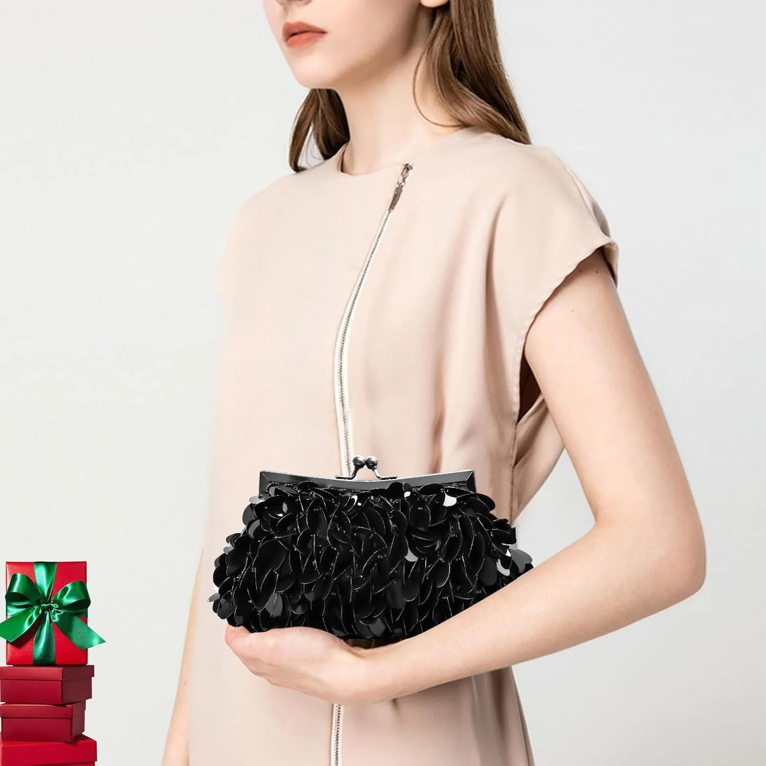 کیف دستی پولکی KASTWAVE، کیف مجلسی درخشان، مناسب مهمانی و کوکتل