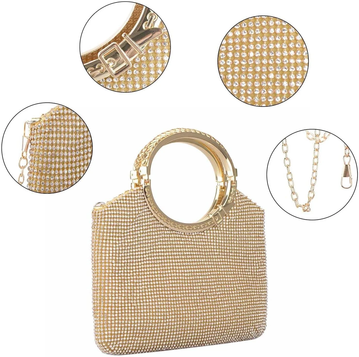 کیف دستی مجلسی نگین دار KASTWAVE، کیف دستی شب کریستالی، کیف پول درخشان عروسی، کیف دستی دیامانته، کیف کراس بادی مهره دار برای مهمانی، نامزدی، شام، ضیافت (کوچک)