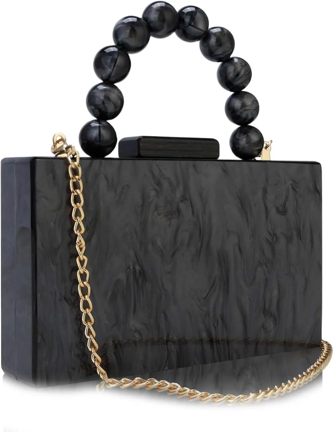 کیف دستی مجلسی اکریلیک جسی، کیف کلاچ زنانه طرح سنگ مرمر با زنجیر مرواریدی، مناسب مهمانی، عروسی و جشن (مشکی)